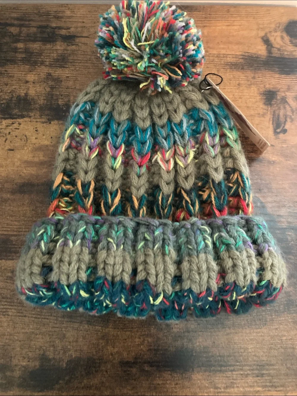 Andes Gifts Olive Multicolor Pom Pom Knit Beanie